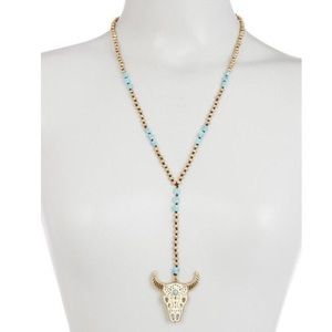 Lucky Brand gilded skull lariat necklace